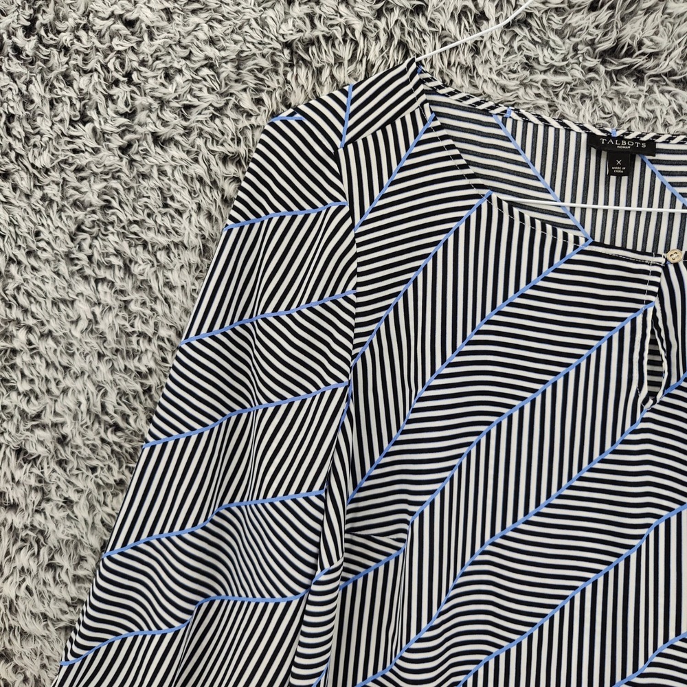 Talbots Women Preppy Nautical Stripe Blouse Size X US XL Black White Blue Career - Picture 8 of 16